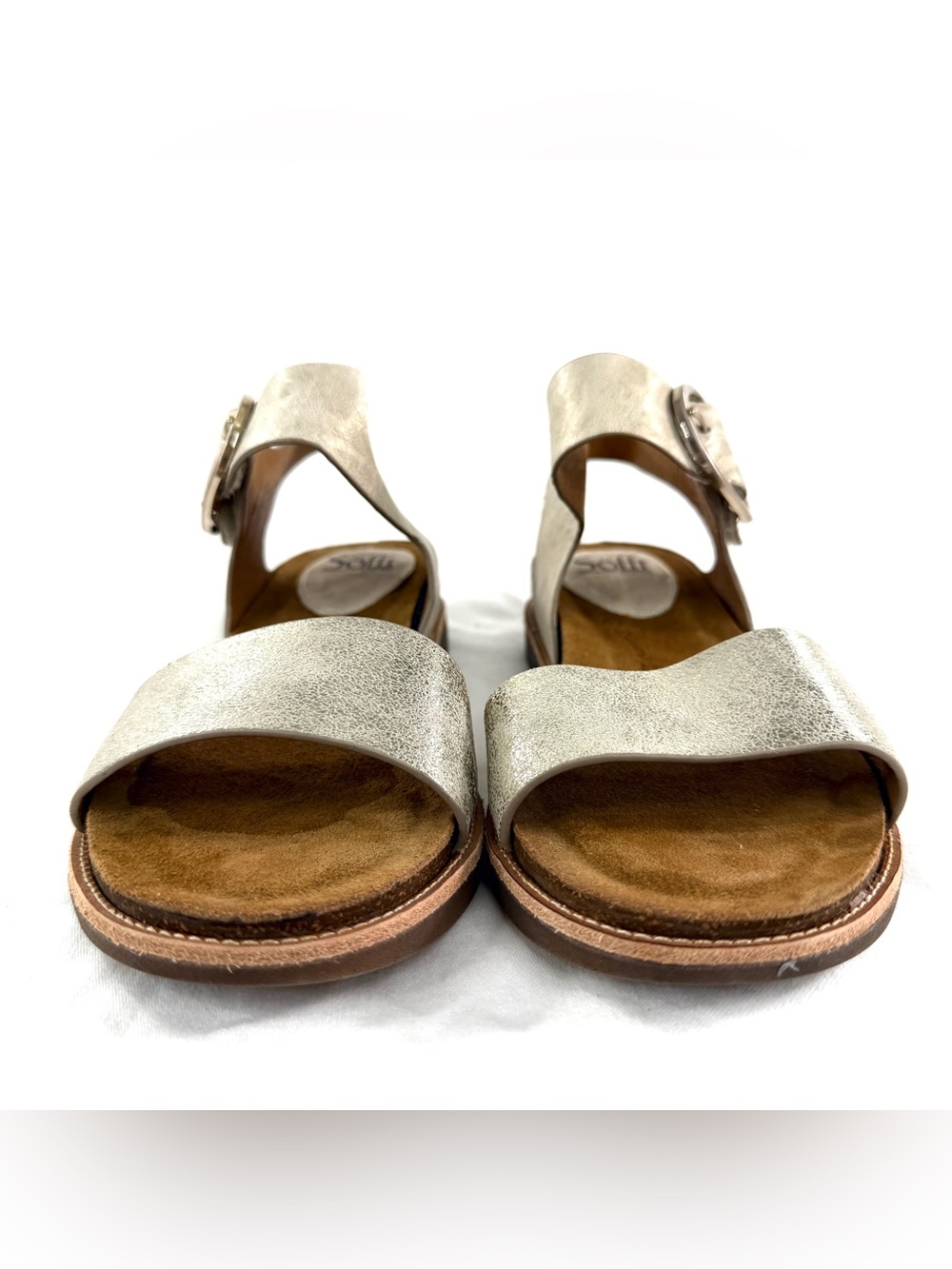 Sofft Bali Women Size 9 Gold Metallic Leather Sandal Ankle Strap Hook Loop Wedge - Picture 3 of 9